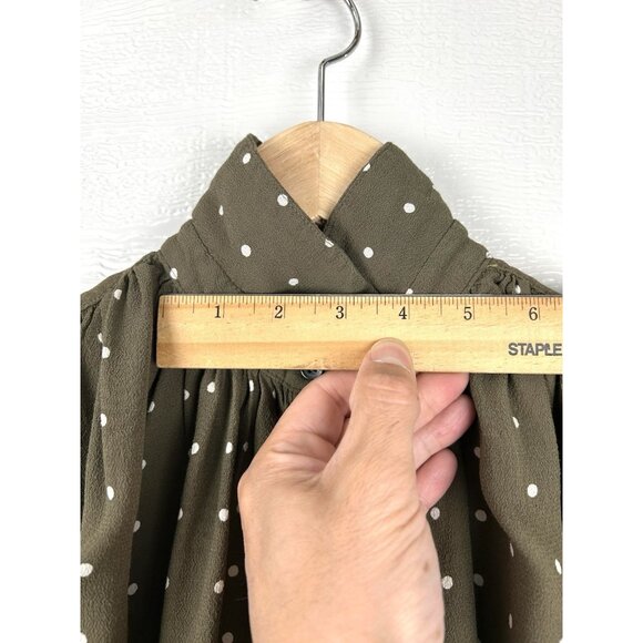 Madewell Central Drapey Popover Shirt in Grid Dot Olive Green Extra Small XS - Picture 7 of 16